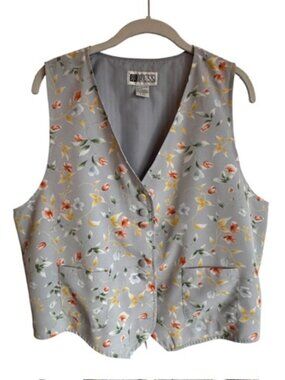 Vintage Floral and Stripe Button Up Spring and Summer Vest in size 14